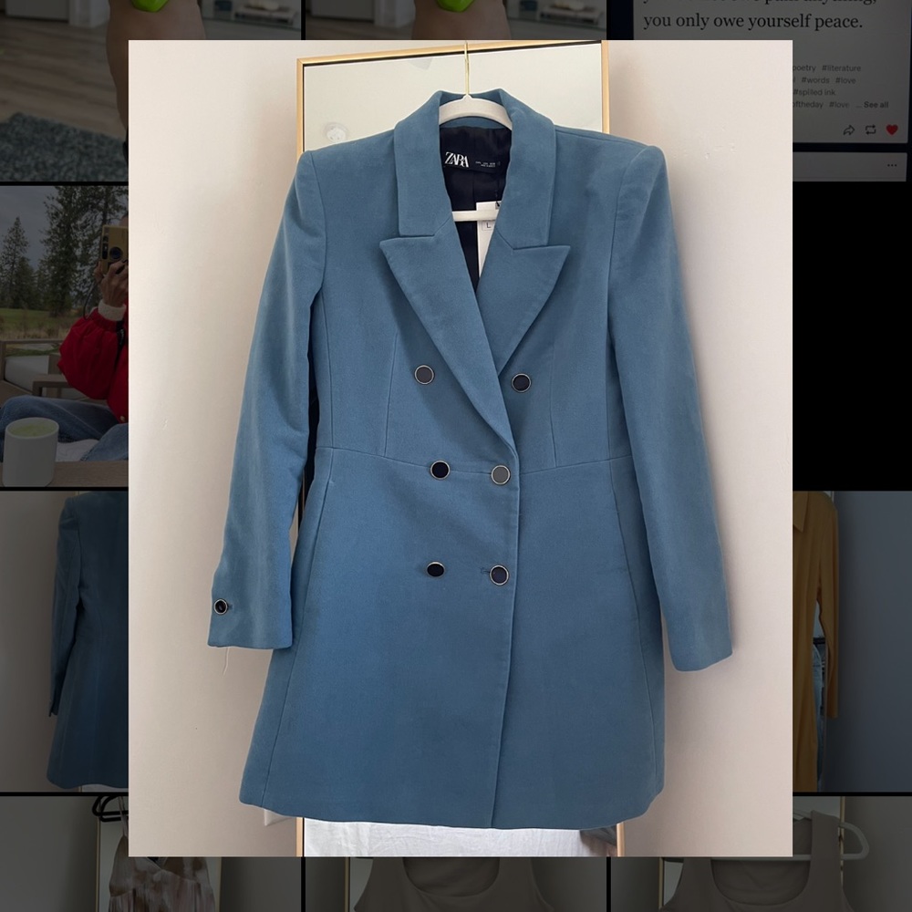 Blazer dress, envisioned w/ dressy shorts & Chelsea boots. But fits like a M.